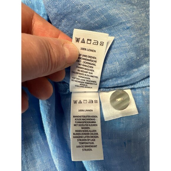 Tahari Womens 100% Linen 3/4 Sleeve With Side Buttons Blue Blouse Size 1X - Picture 10 of 11
